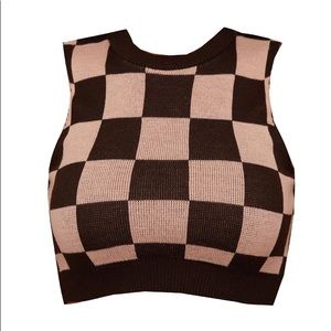Chocolate checkerboard knitted crop top